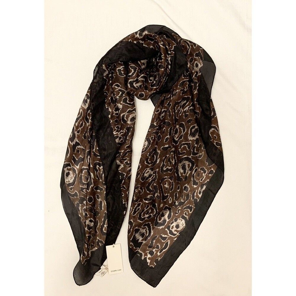 NWT Chan Luu 100% Silk Head Scarf Wrap 38” X 38” Brown Black Animal Print